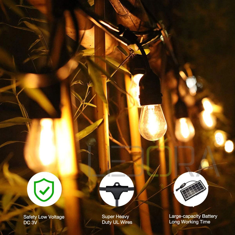 48FT S14 Solar Outdoor in Holiday Lighting Garden Powered String Lights with Bulbs LED Edison
