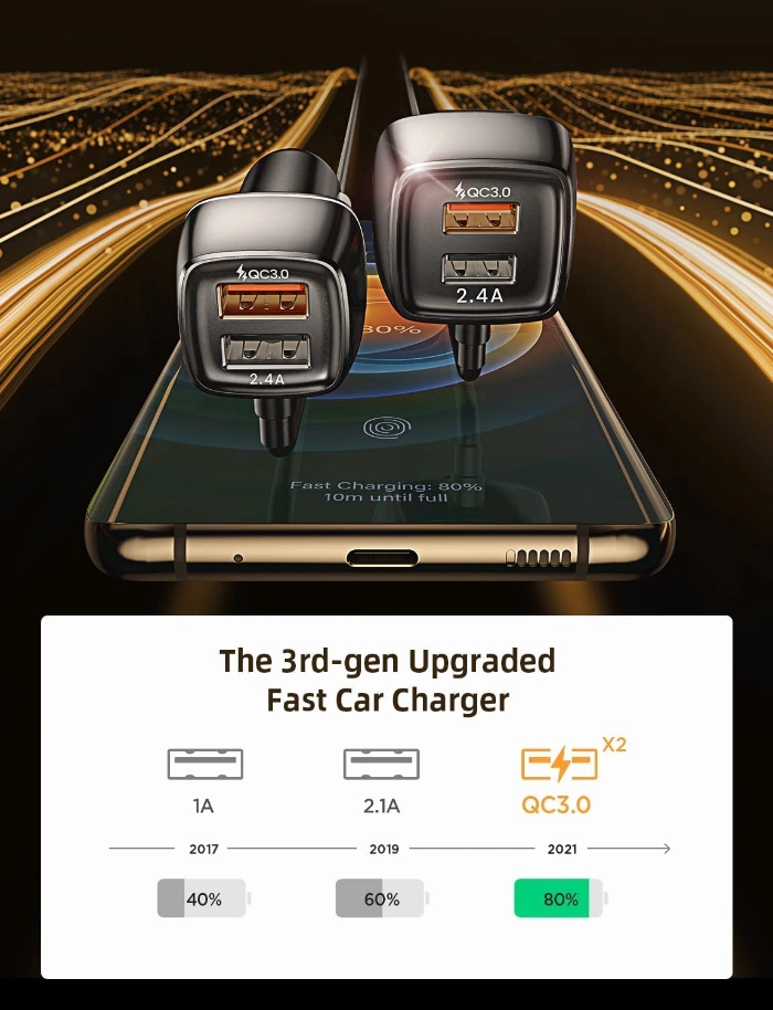 4 Port USB Car Charger Quick Charge QC3.0 5.6FT Extension Cable Mobile Phone Driving Recorder Fast Charging