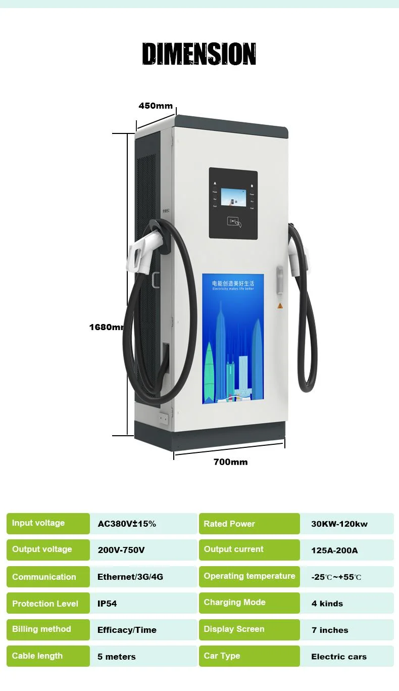 Outdoor DC EV Charger 120kw with Dual Guns for Commercial Building Electric Car Charging