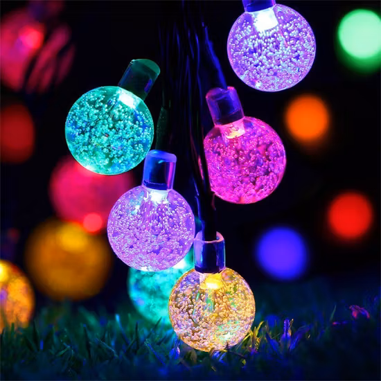 New Outdoor Waterproof LED Colourful Decorative Bubble Ball Fairy Christmas Xms Solar Powered String Lights for Garden Holiday Decoration
