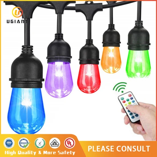 48FT Color Changing Outdoor Upgraded RGB LED E27 String Lights Music Sync with Dimmable S14 Edison Bulbs Shatterproof